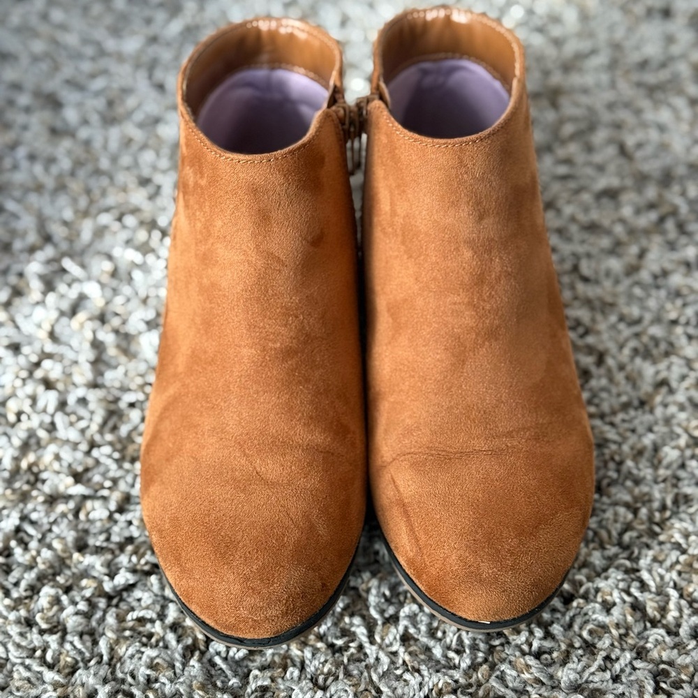 Kids Suede Ankle Booties in Tan